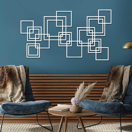 Metal Abstract and Geometric Wall Decor, Large Geometric Wall Art, Modern Luxury Style Metal Wall Art, Abstract Wall Decor, Minimalist Wall Hanging, Living Room Wall Hanging (White, 59"x33"/150x84cm)