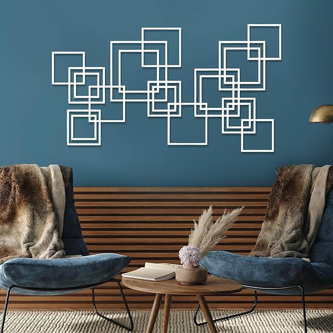 Metal Abstract and Geometric Wall Decor, Large Geometric Wall Art, Modern Luxury Style Metal Wall Art, Abstract Wall Decor, Minimalist Wall Hanging, Living Room Wall Hanging (White, 30"x17"/76x42cm)