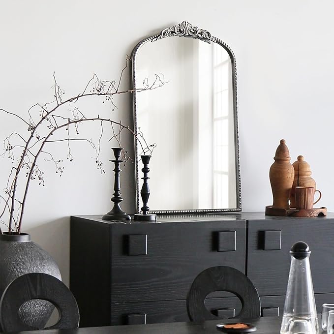 Micasso Vintage Arched Silver Mirror: 31"x19" French Baroque Antique Mirror - Traditional Ornate Decorative Mirrors for Wall/Bathroom/Entryway/Fireplace/Hallway - Home Decor for Living Room