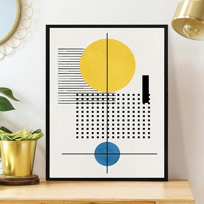 LHIUEM Mid-Century Modern Geometric Wall Art Framed Minimalist Large Painting Set of 3(12”X16”) Boho Black Framed Wall Decor Beige Bohemian Line Art Prints for Living Room Bedroom Gallery