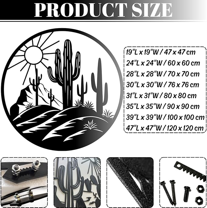 Metal Cactus Wall Decor,Southwestern Wall Art Metal,Metal Desert Wall Art,Metal Cactus Outdoor Decor,Natural Themed Home Decor,Metal Cactus Yard Art (Style 2, 28 L" x 28 W" / 70 x 70 cm)