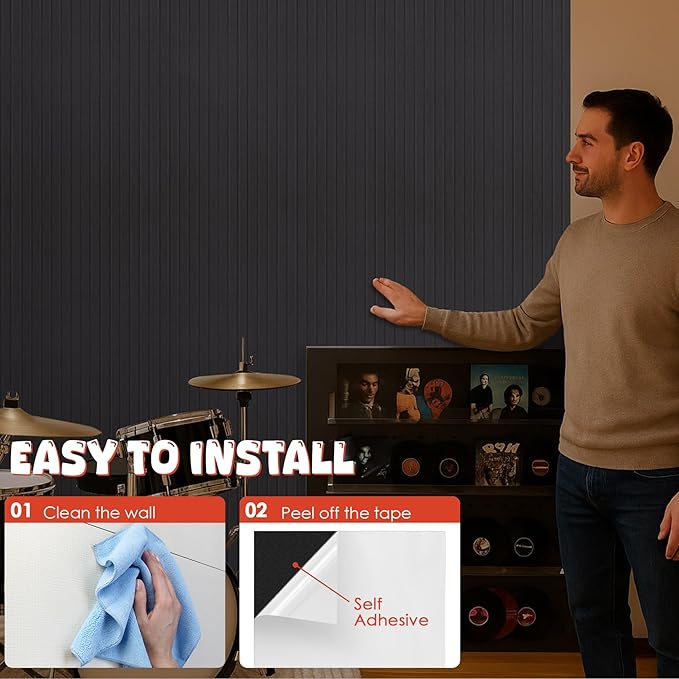 10 Pack Large Acoustic Panels,47.2" X 23.6" Acoustical Wall Panel,Self-Adhesive Sound Proof Panel for Office, Decorative Soundproof Wall Panels for Home Studio (Black)