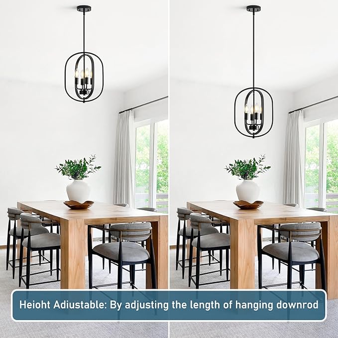 12.2" Modern Farmhouse Black Small Chandelier, 4 Light Adjustable Geometric Hanging Light Fixture for Foyer, Entryway, Hallway, Kitchen