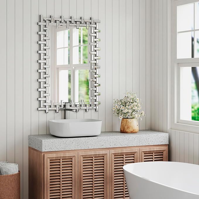 Large Decorative Wall Mirror, 40'' X 28'' Elegant Living Room Mirror with Beveled Mirrored Frame, Rectangular Accent Mirror for Entryway, Bathroom, Dining Room