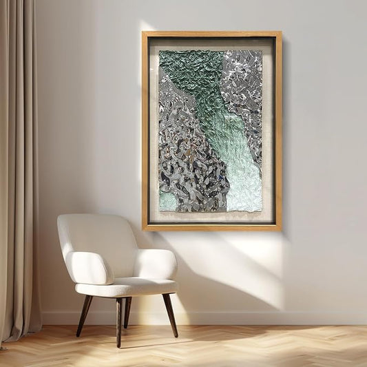 LIUZEYUE - Handmade Original Wall Art - Solid Wood Frame, Linen Hand - painted, Paper Crafts, Stainless Steel Combined Wall Hangings for Wall Decoration 27.6"x39.4"