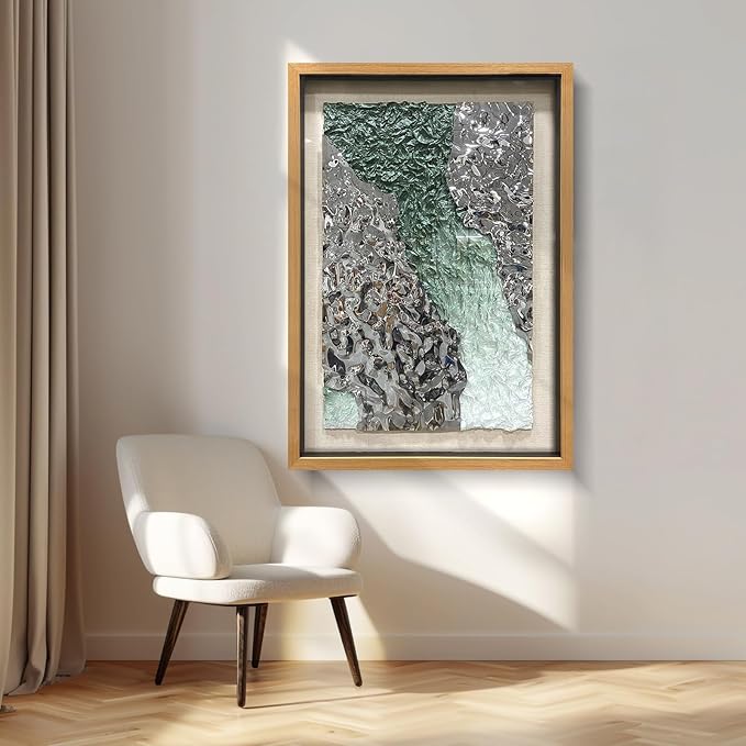 LIUZEYUE - Handmade Original Wall Art - Solid Wood Frame, Linen Hand - painted, Paper Crafts, Stainless Steel Combined Wall Hangings for Wall Decoration 39.5"x59.1"