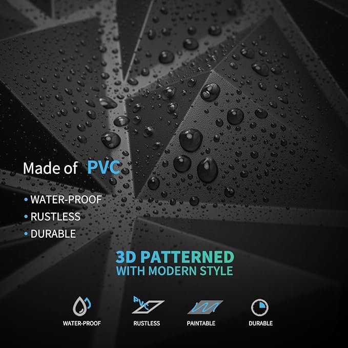 Art3d 33-Pack 3D Wall Panels for Interior Wall Decor, Modern Diamond Textured Accent Wall Paneling for Gaming Living Room TV Wall Background, 12 x 12 inch Black