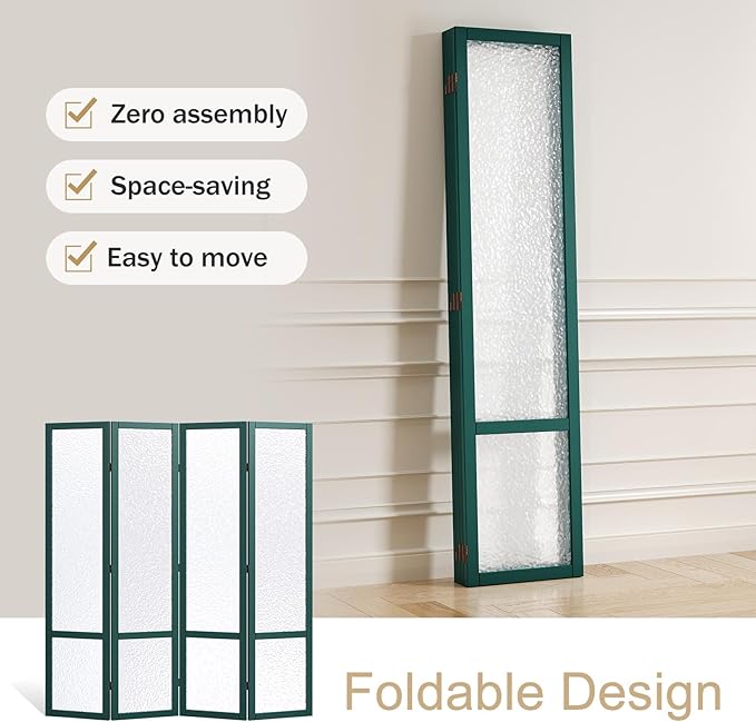 Acrylic Room Divider, 4-Panel Freestanding Partition Screen, Frosted Translucent Privacy Panel - Lightweight Modern Divider for Home Office Studio (Dark Green, 4 Panels)