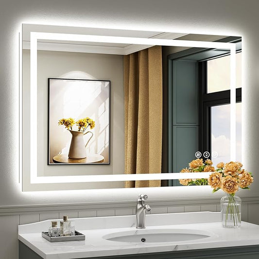 48"x32" LED Bathroom Mirror with Lights, Backlit & Front Lit, Anti-Fog Lighted Bathroom Vanity Mirror for Wall, Memory Function, Dimmable, HD Tempered Glass, Shatter-Proof