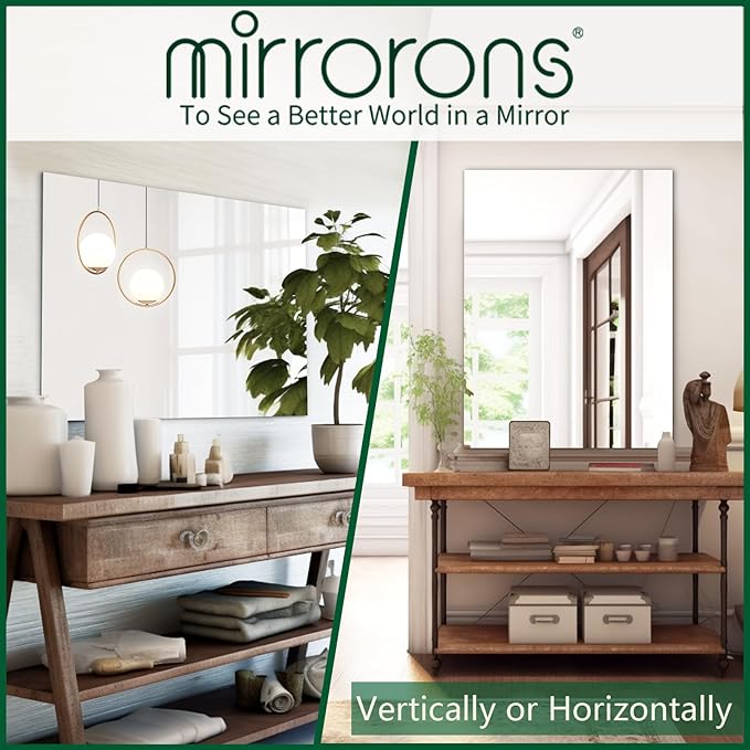 Mirrorons Frameless Wall Mirror 18" x 24", Modern Rectangle Bathroom Mirrors for Wall with Polished Edge, Horizontally or Vertically. Upgraded Shatterproof Mirror, Entryways, Bathroom, Gym.