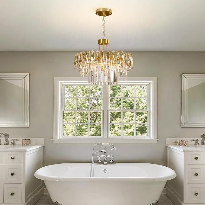 Modern Gold Round Crystal Dining room Chandelier - 19.7'' Luxury Raindrop K9 Crystals Chandeliers,Contemporary 3 Tier Ceiling Light Chandelier for Living room Bedroom Foyer Entryway (Include bulbs)