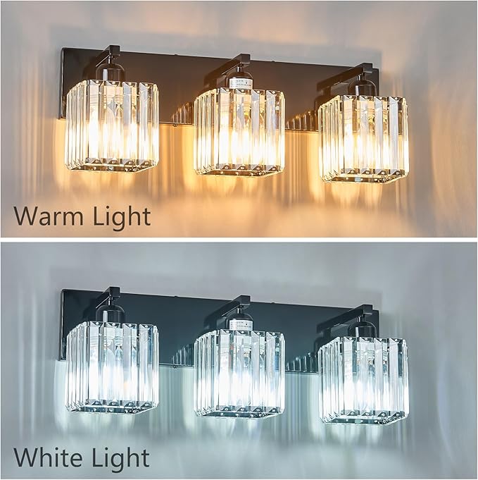 Modern Bathroom Vanity Light 3-Lights Plating Black Crystal Bathroom Wall Light Vanity Light Fixtures