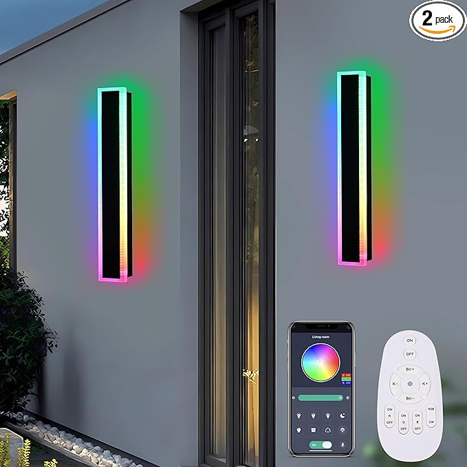 MELUCEE 2 Pack 32 Inch Long Outdoor RGB Wall Light, Waterproof IP65 LED Wall Mount Lighting Fixture Outside Wall Sconce for House Garage Porch Courtyard, Remote Control Included
