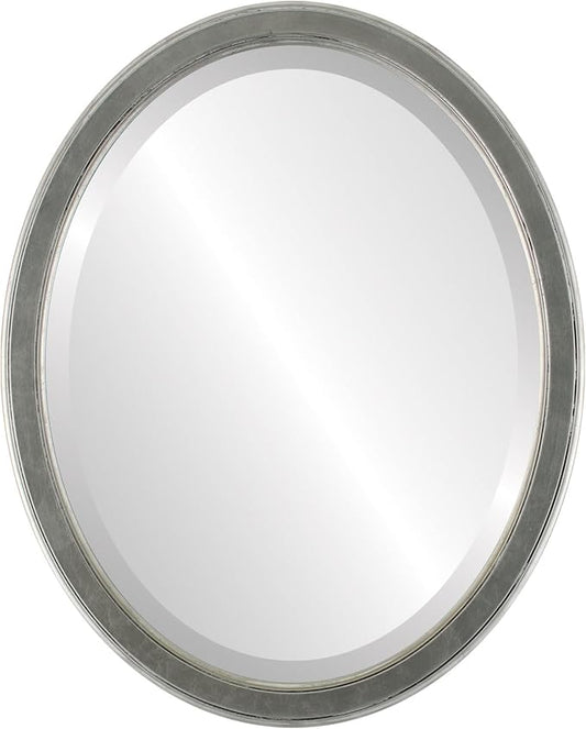OVALCREST Oval Beveled Wall Mirror for Home Decor - Toronto Style - Silver Leaf with Black Antique - 26" x 20"