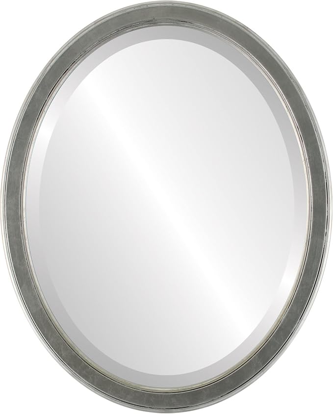 OVALCREST Oval Beveled Wall Mirror for Home Decor - Toronto Style - Silver Leaf with Black Antique - 18" x 14"