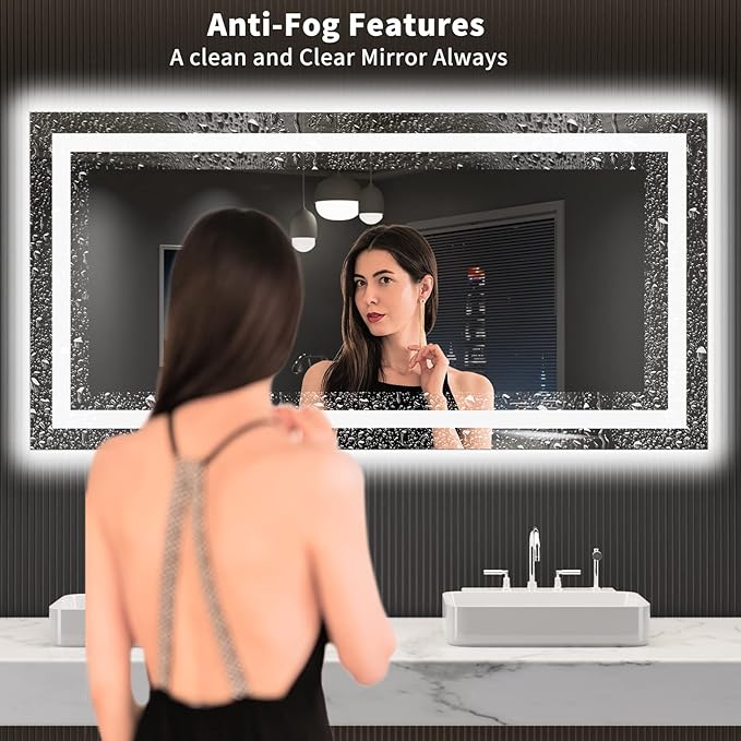 LOAAO 55X30 LED Bathroom Mirror with Lights, Anti-Fog, Dimmable, Backlit + Front Lit, Lighted Bathroom Vanity Mirror for Wall, Shatter-Proof, Memory Function, ETL Listed