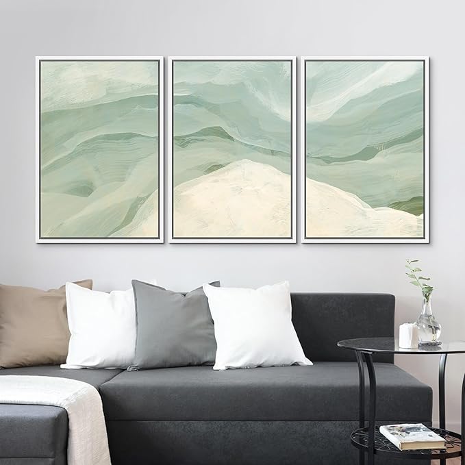 MUDECOR Framed Wall Art Print Set Pastel Waves Blue and White Tones Illustrations Modern Art Boho Decorative Colorful Chic for Living Room, Bedroom, Office - 24"x36"x3 White