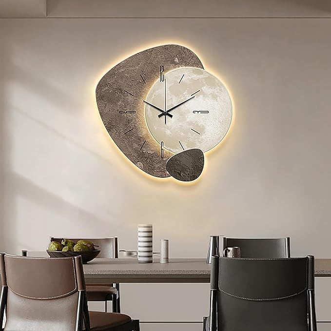 3D Wall Art Decor Clock, Large 3D Wall Sculptures with LED Light, Modern Home Decorative Wall Clocks Acrylic Painting for Living Room Bedroom Entrance Decor(19.7"x19.7", Gray)