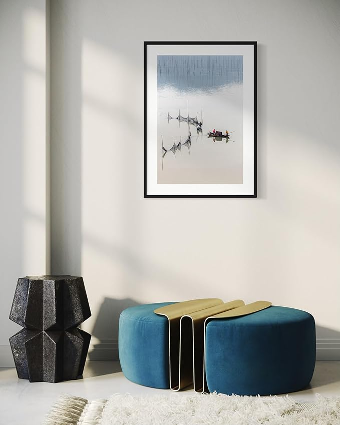 Oriental Beauty: Stunning Feng Shui Landscape Wall Art Vertical Prints for Home Decor in 3 Sizes (Tranquil Fishing: Reflections on a Serene Waterway, 24" x 36", Oriental Beauty)