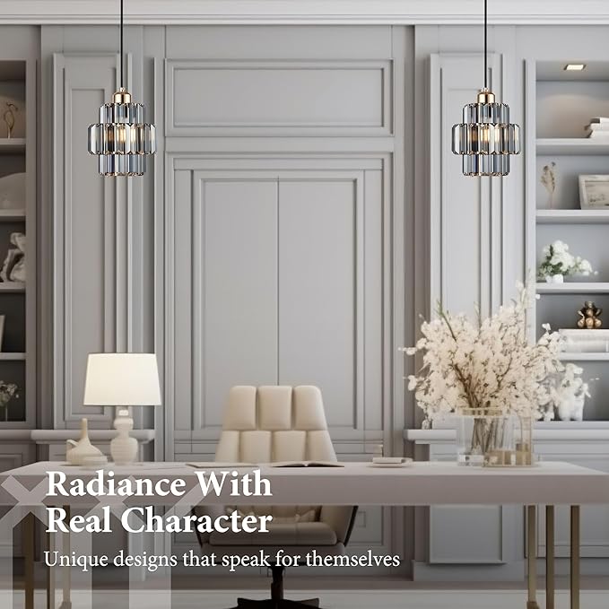 Modern Crystal Chandelier, 6"x7" Classic Crafted Pendant Light, Glass & Metal Hanging Light for Innovative Small Space Use in Dining Room, Kitchen Island, Bedroom, Living Room-Golden Mist