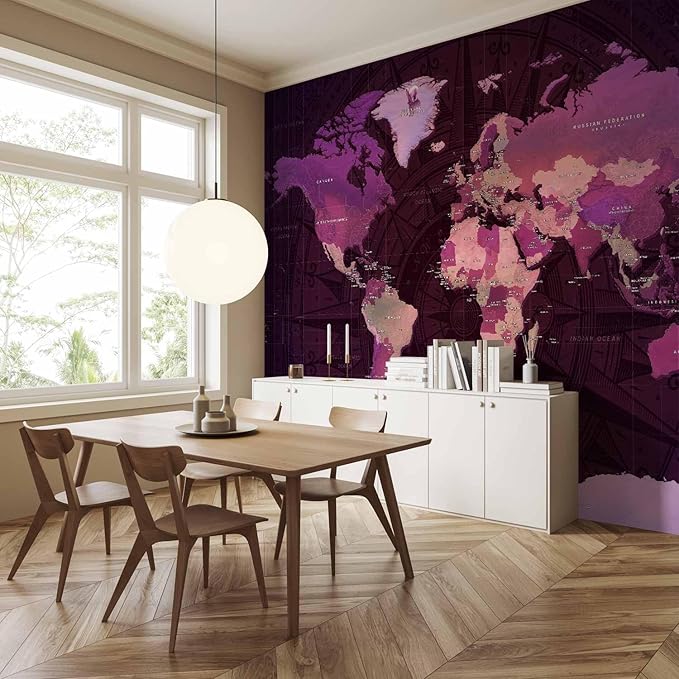 artgeist Wall Mural World Map 116x83 in - XXL Peel and Stick Self-Adhesive Wallpaper Removable Large Sticker Foil Wall Decor Print Picture Image Design Map of The World k-A-0273-a-a