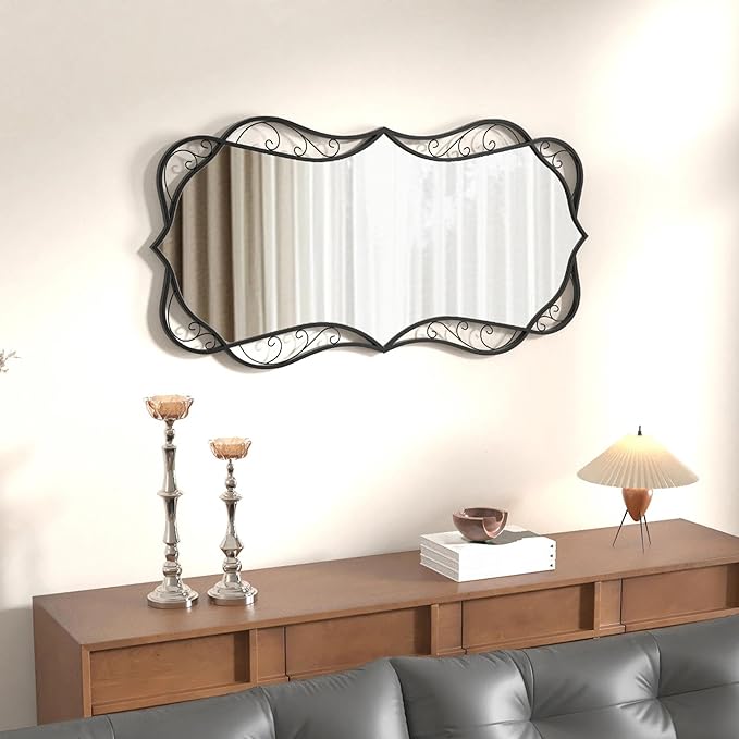 Bathroom Black Wall Mirror: 24"x48" Modern Large Mirror for Wall - Vertical or Horizontal Hanging - Home Decor for Living Room/Entryway/Fireplace/Hallway