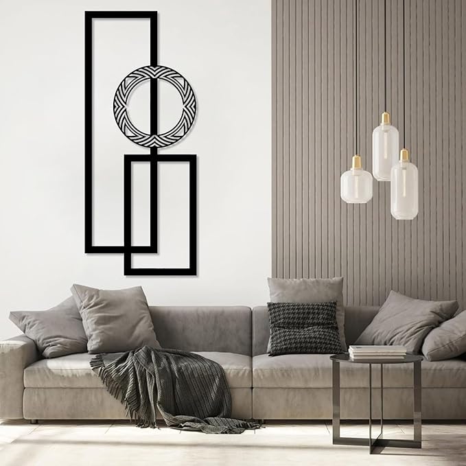 Modern Metal Geometric Wall Art, Mid Century Wall Decor, Office & Home Decor (13"x30"|32x76cm, Silver)