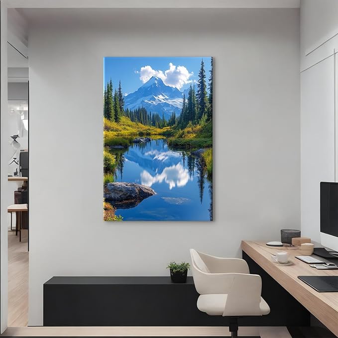 Mount Rainier Wall Art Mountains Pictures Living Room Decor National Park Canvas Prints Posters Nature Landscape Wall Decor Forest Lake Scenic Painting Artwork for Bedroom Home Decoration 32x48"