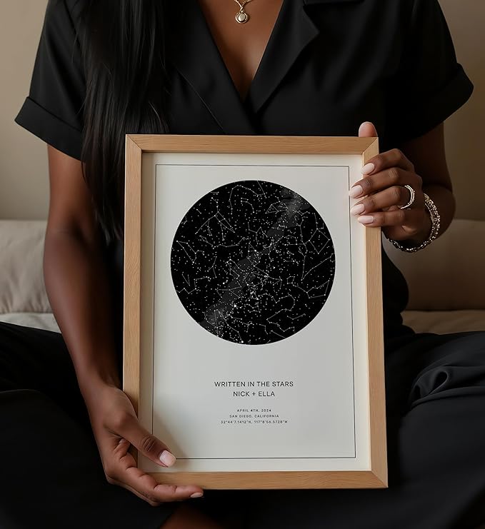 CELESTORY Custom Star Map Framed Night Sky Print Constellation Map Star Chart Gift Wall Art Poster Personalized Star Map for Specific Date Unique Gifts for Him Meaningful Gifts for Her - Star White