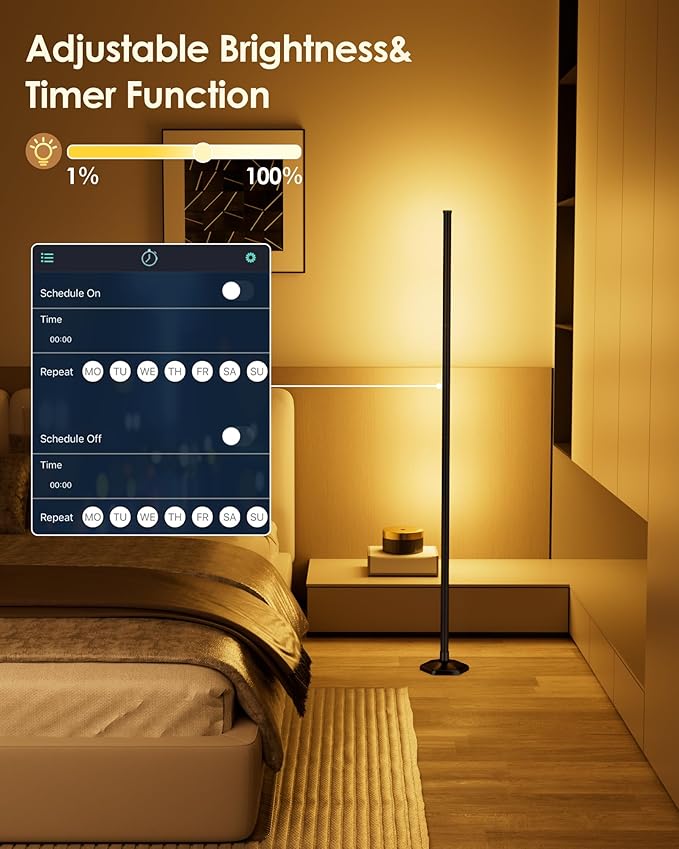1PCS Corner Floor Lamp,RGB LED Corner Lamp with Remote Control,65" Color Changing Mood Light with Smart App and Remote Control Modern Floor Lamp with Music Sync for Bedroom, Living Room Gaming Room