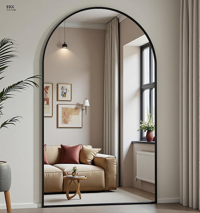 Arched Full Length Mirror, 78"x38" Large Floor Mirror with Stand, Oversized Full Body Mirrors for Standing/Leaning/Hanging, Wall Mounted Mirrors for Bedroom, Living Room,Dressing Room, Black