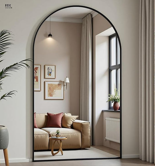 Arched Full Length Mirror, 78"x38" Large Floor Mirror with Stand, Oversized Full Body Mirrors for Standing/Leaning/Hanging, Wall Mounted Mirrors for Bedroom, Living Room,Dressing Room, Black