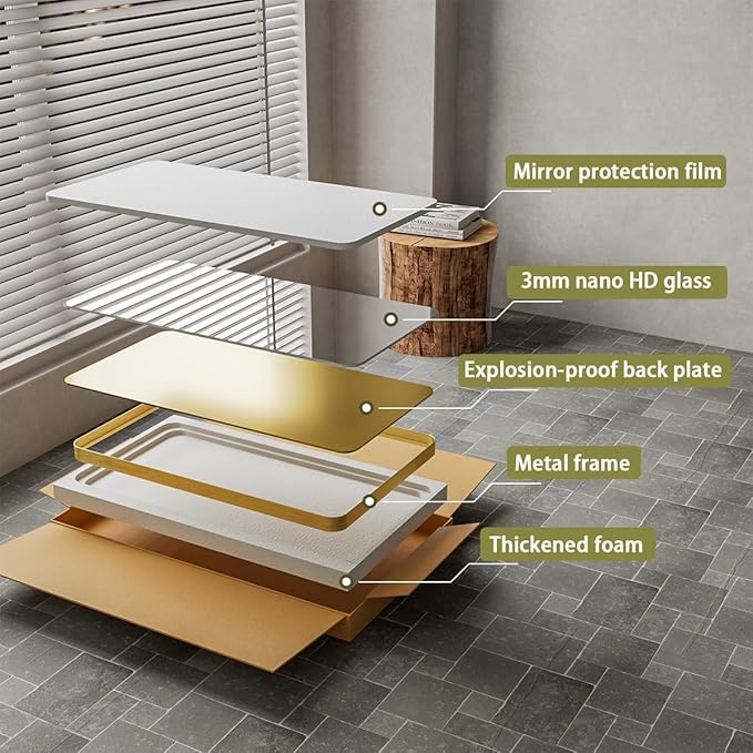 Koonmi Gold Wall Mirror for Bathroom, 24x36 Inch Matte Deep Framed Rounded Rectangle Vanity Mirror for Farmhouse Living Room, Tempered Glass, Anti-Rust, Vertically or Horizontally