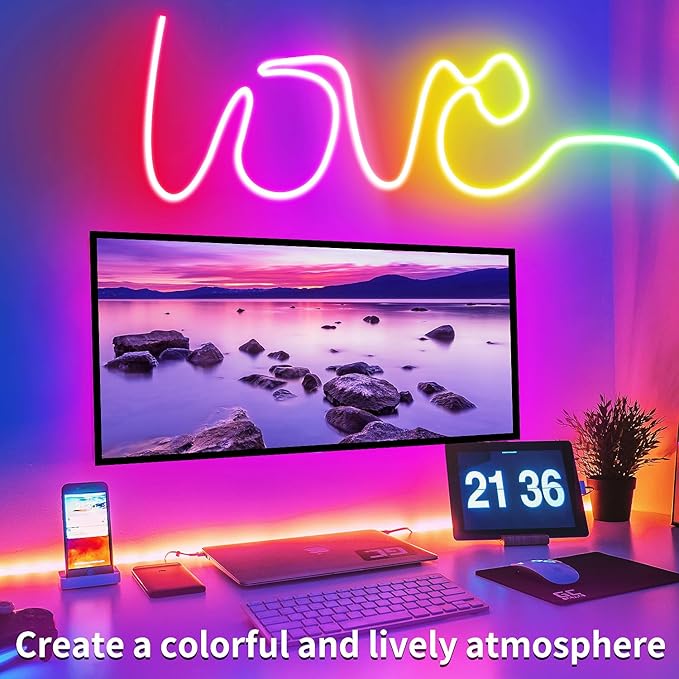 50ft RGB LED neon Rope Lights LED neon Lights with Remote Control/APP Control IP65 Waterproof Flexible Neon LED Strip Lights for Bedroom Room Outdoors Décor