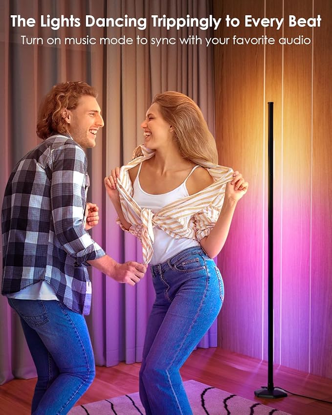 2PCS RGB Floor Lamp, Bluetooth APP and Remote Control 65" Smart Modern Standing Lamp Music Sync 16 Million DIY Colors Changing LED Floor Lamp with Heavy Base