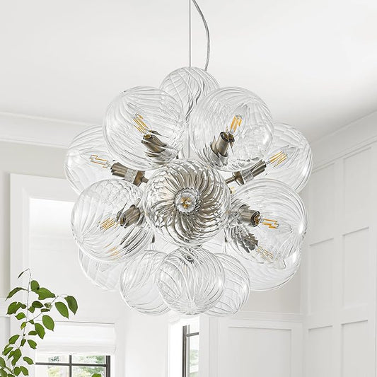 Modern Nickel Glass Bubble Chandelier: 18.5" Nordic Swirled Glass Bubble Light Chandelier - Globe Ball Dining Room Light Fixture Chandeliers for Entryway Foyer Bedroom Bathroom Kitchen Living Room