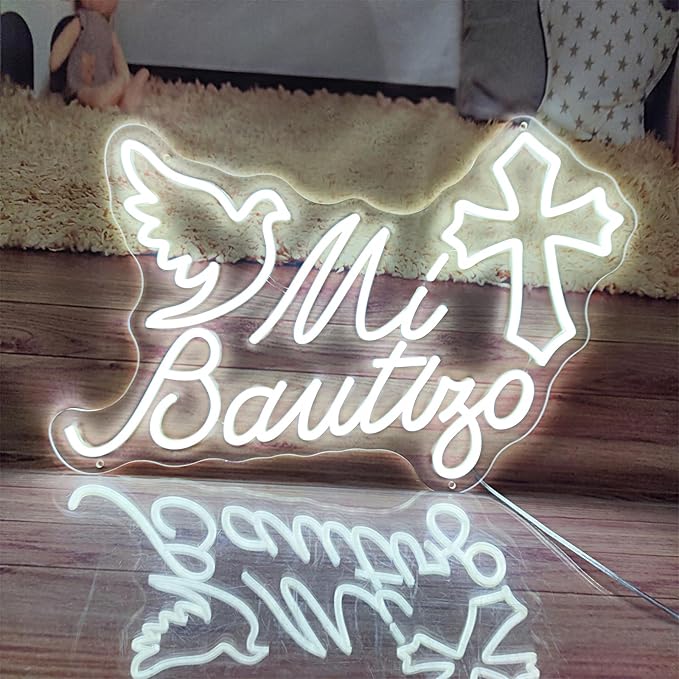 Mi Bautizo Neon Sign, 21.6 * 14 inches, Cold White, Perfect For Children's Birthday Decoration, Baptism Party, Bedroom, Birthday Party, Christmas