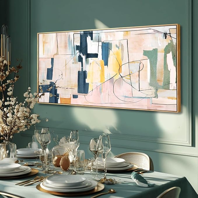 Artexist Large Abstract Canvas Wall Art Pink Painting Yellow Bedroom Decor Navy Art Photo Prints Minimalist Pictures Poster Artwork 20"x40"