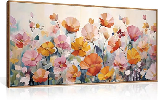 Nature Pink Floral Framed Canvas Wall Art Set,Boho Colorful Wildflowers Botanical Wall Decor, Modern Aesthetic Bohemian Flowers Art Print for Living Room,Bedroom-20 x40