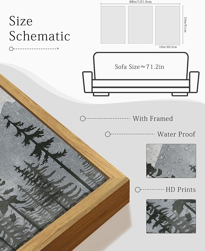 KUVIOKE Mountain Landscape Framed Wall Art Watercolor Nature Forest Painting Boho Farmhouse Rustic Home Decor 16x24in (Natural Framed)