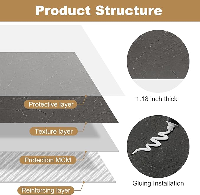 KASARO 3D Faux Stone Wall Panels, 4 PCS MCM Flexible Wainscoting Panels for Exterior/Interior Decor, Modified Clay Material, Accent for Home, Art, Commercial, Stone Black, 47.2 × 23.6 inch