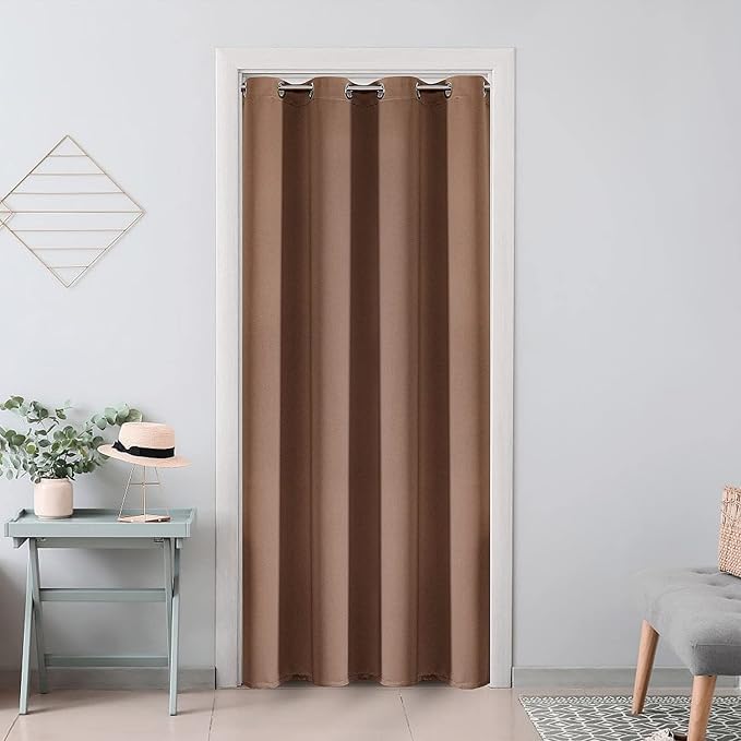 ChrisDowa Blackout Door Curtains for Doorway Privacy, Grommet Closet Curtains for bedroom closet door, Thermal Insulated Temporary Doorway Cover Room Divider Drapes (1 Panel, Cappuccino, 42 x 80 Inch)