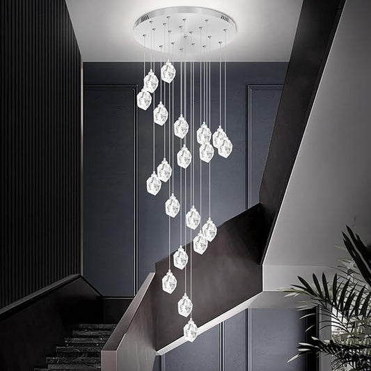 Large High Ceilings Chandeliers Modern Long Crystal Spiral Chandeliers,K9 Crystal Drop Chandelier for Staircase Foyer Entryway 20 Lights Silver D28XH135inch