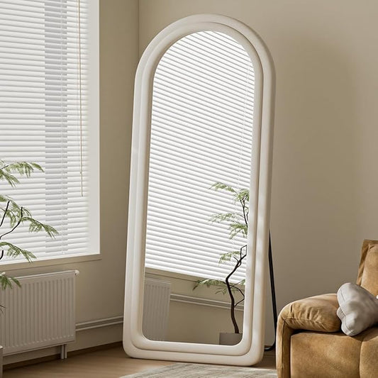 Koonmi 63"x24" Arched Mirror Full Length, Full Body Freely Standing Mirror, Flannel Floor Mirror with Stand for Bedroom, Living Room, Hanging or Against The Wall, White