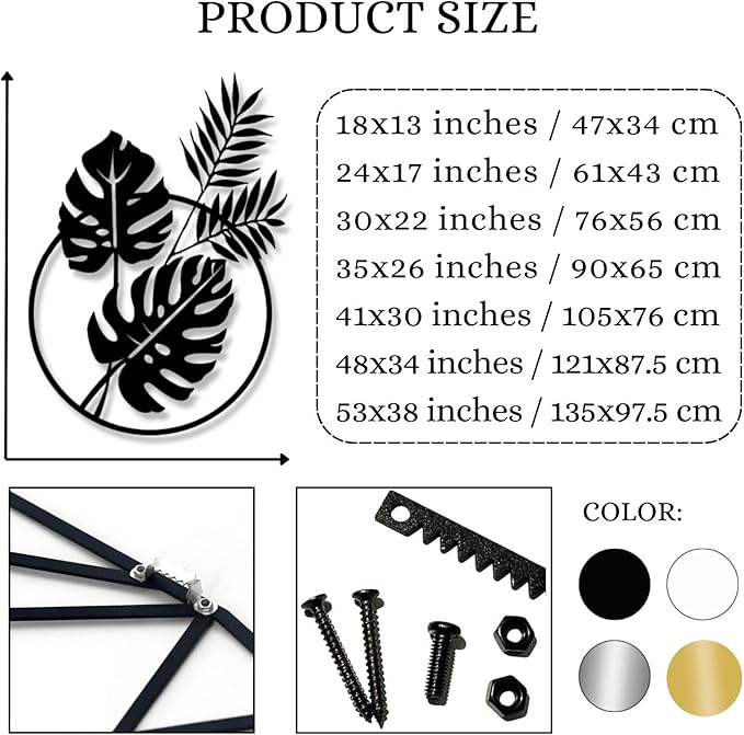 Metal Palm Tree Wall Decor, Palm Leaves Metal Wall Art, Tropical Metal Art Wall Decor, Palm Leaf Wall Decor, Metal Leaf Wall Decor, Metal Plant Wall Decor, Metal Wall Art for Living Room (18x13 inches / 47x34 cm, Silver)