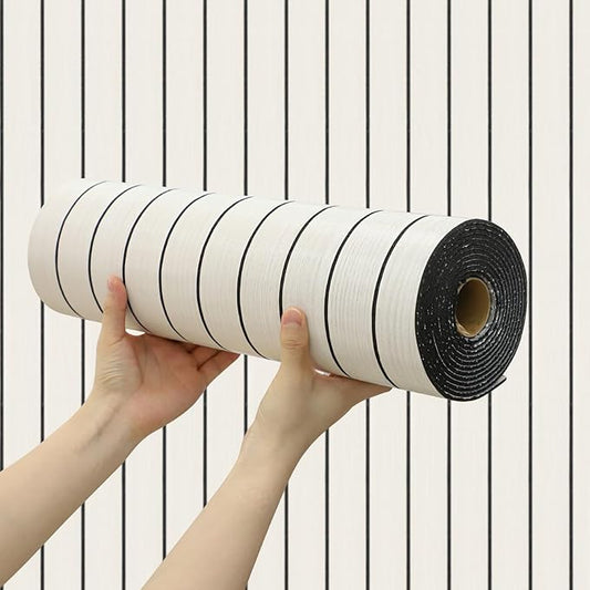 Wood Grain Slat 3D Wall Panel -15.75"x118"Soundproof Self-Adhesive Wall Sticker,Thickened Moisture Resistant Removable PVC Slat Wallpaper &Foam Paneling for Wall,Ceiling(Light White,13Sq.ft)