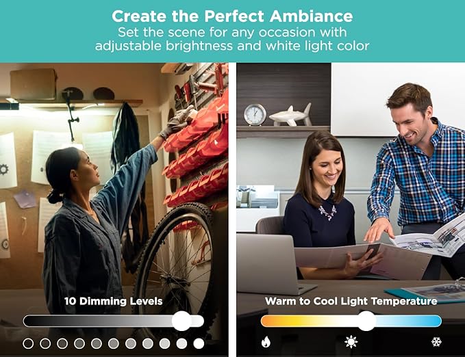 BLACK+DECKER LED Under Cabinet Light Kit, Motion Sensor, Dimmable, Linkable, 3 Color Settings, Tool-Free, Utility Light, Closets, Garage, Pantry, (1) 24" Bars