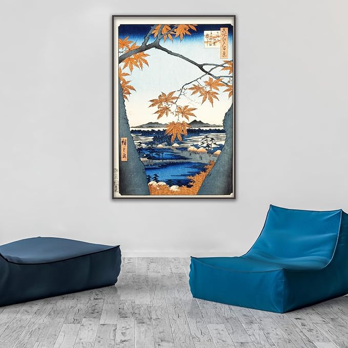 OKRA Utagawa Hiroshige Canvas Art Print - Maple Trees at Mama, Tekona Shrine Poster - Japanese Ukiyo-e Painting - Cool Wall Decor for Bedroom Living Room Unframed(12×16in/30×40cm)