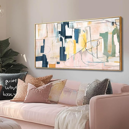 Artexist Large Abstract Canvas Wall Art Pink Painting Yellow Bedroom Decor Navy Art Photo Prints Minimalist Pictures Poster Artwork 20"x40"
