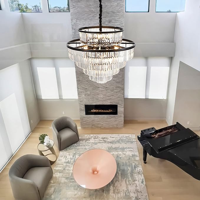 35" 24-Light Modern Crystal Chandelier Light Fixture Large 6-Tier Black Luxury Chandeliers for Dining Room Round Hanging Pendant Lighting for Living Room Kitchen Entryway Bedroom Foyer Lobby